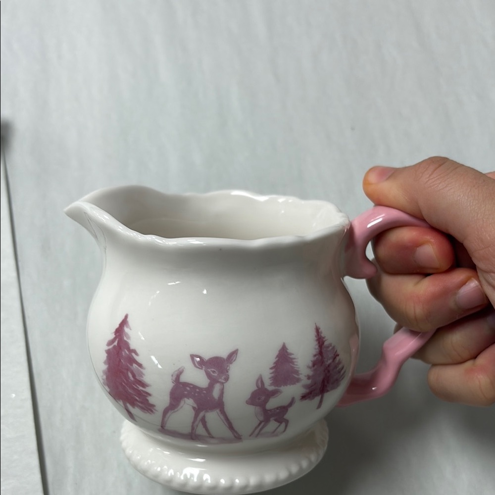 Charming Pink and White Ceramic creamer